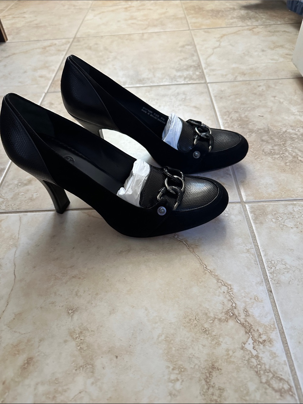 Cole Haan Black Chain-Accent High Heel Pumps